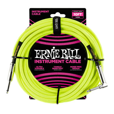 Ernie Ball Braided Instrument Cable 10ft Straight-Angle Yellow for sale