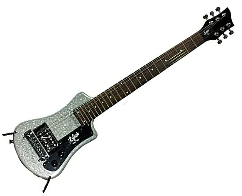 Hofner Shorty Electric Travel Guitar w/ Gig Bag - Metallic Silver - Used image 1