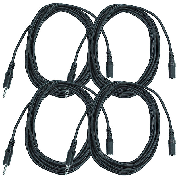 Seismic Audio SA-iMF12-4PACK 1/8" TRS Male to Female Extender Patch Cables - 12' (4-Pack) image 1