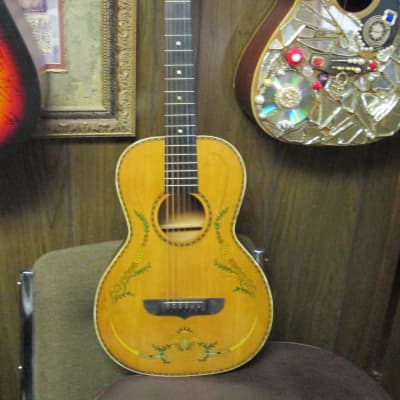 Unknown Parlor Acoustic Guitar 30s/40s art deco soso player w/intonation issues image 1