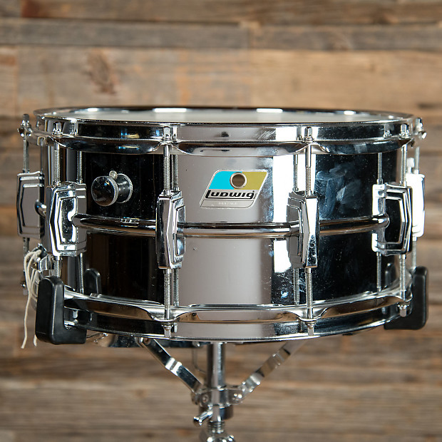 Ludwig No. 402 Supraphonic 6.5x14" Aluminum Snare Drum with Rounded Blue/Olive Badge 1979 - 1984 image 1