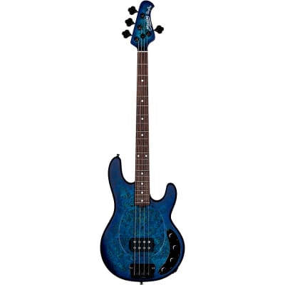 Sterling by Music Man StingRay Ray34 Burl Top Rosewood Fingerboard Electric Bass Regular Neptune Blue Satin image 3