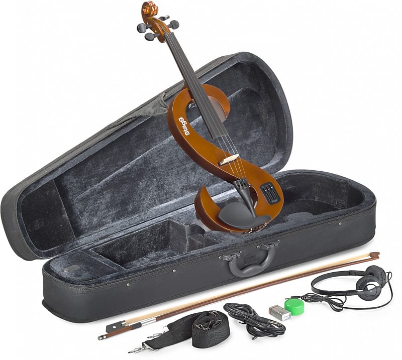 Stagg 4/4 electric violin set w/ S-shaped white electric violin, soft case & headphones image 1