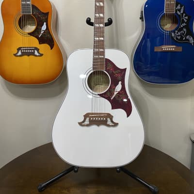 Epiphone Dove Pro Acoustic Electric Guitar White New Strings | Reverb