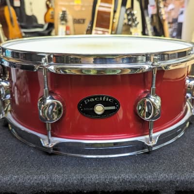 Closet Find! 1990s Pacific by Drum Workshop Made In Taiwan Ruby Red Wrap 5 1/2 x 14" Snare Drum  - Looks & Sounds Excellent! image 1