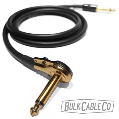3 FT - Mogami 3082 Speaker Cable - Pancake Right Angle RA to Short Straight Stubby ST 1/4" Connectors - Black Housing / Gold Plug - Amp Head To Cabinet