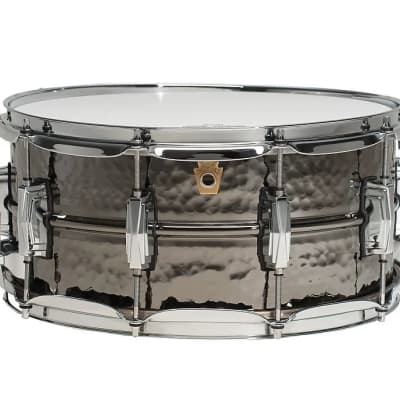 New *In-Stock* 2024 Ludwig LB417K Hammered Black Beauty 6.5x14" 10-Lug Brass Snare Drum,- Black Nickel-Plated image 1