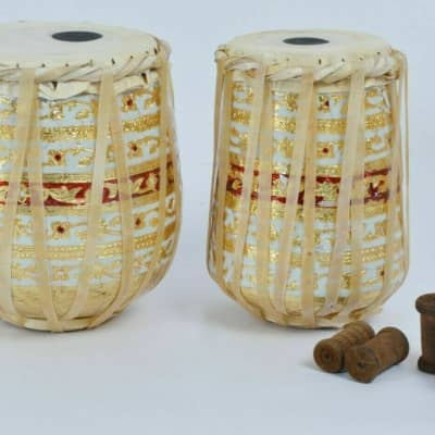 Musical Decorative Showpiece Meenakari Work Mini Baby Tabla Set For Home Office image 1