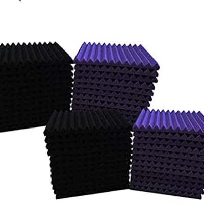 48 MEGA Pack Black Purple 1" x 12" x 12" Acoustic Wedge Studio Foam Sound Absorption Wall Panels image 2