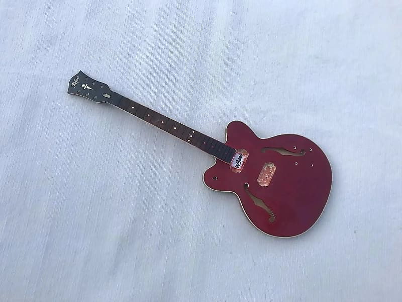 Red Custom Semi Hollow Jazz Guitar Body with Maple Neck, | Reverb