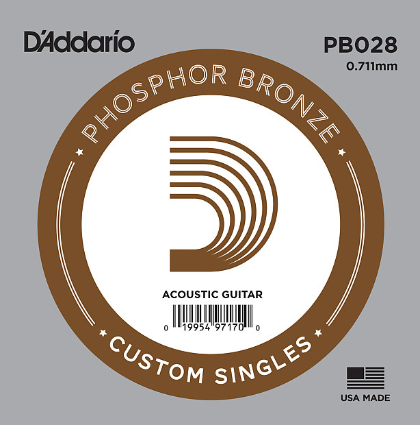 D'Addario PB028 Phosphor Bronze Wound Acoustic Guitar Single String .028 image 1