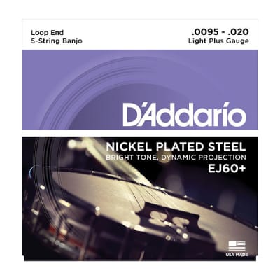 D'Addario EJ60+ Nickel 5-String Banjo Light Plus Strings 9.5-20
