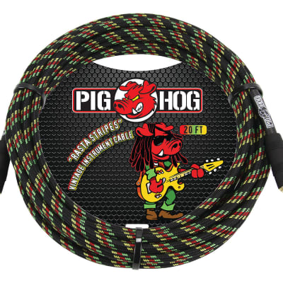 Pig Hog PCH20RA Vintage Series 1/4" TS Straight Instrument/Guitar Cable - 20' Rasta Stripes image 1