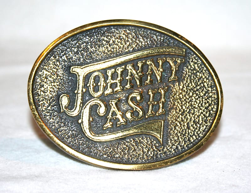 Vintage Brass Johnny Cash Belt Buckle 1970s Country Rock Legend Collectible USA Swag Rocker