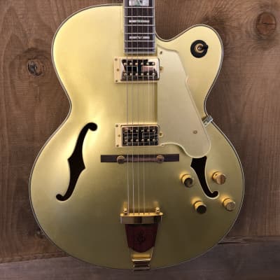 Dot on Shaft Carparelli Hollow Body Archtop Guitar Gold Metallic w/ Hard Case image 2