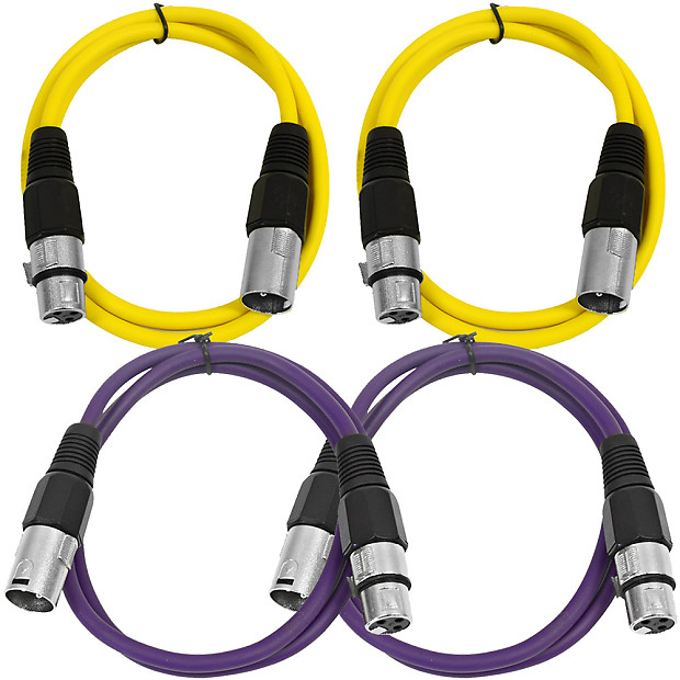 Seismic Audio SAXLX-2-2YELLOW2PURPLE XLR Male to XLR Female Patch Cables - 2' (4-Pack) image 1