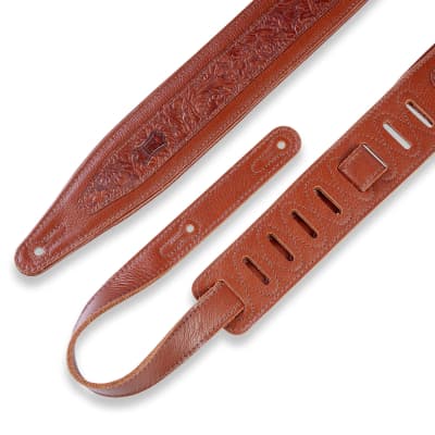Levys 2 1/2 Inch Garment Leather Guitar Strap, Embossed Florentine Overlay Tan Garment image 2