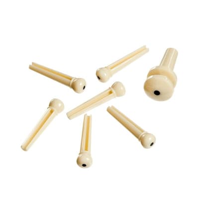 D'Addario Injected Molded Bridge Pins with End Pin, Set of 7, Ivory with Ebony Dot image 1