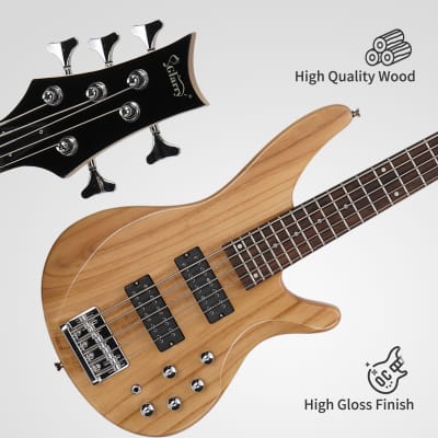 Glarry 44 Inch GIB 5 String H-H Pickup Laurel Wood Fingerboard Electric Bass Guitar with Bag and other Accessories 2020s - Burlywood image 4