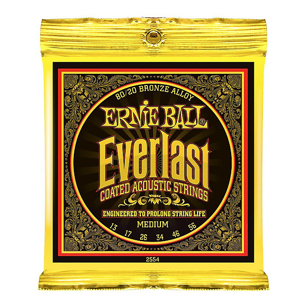 Ernie Ball 2554 Everlast 80/20 Bronze Medium Coated Acoustic Guitar Strings (13-56) image 1