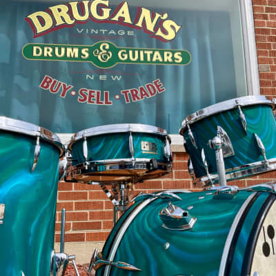 1960s Sonor Teardrop Drum Set Multi-Brilliant Turquoise Satin Flame Blue/Green 20/12/16/5x14 image 5