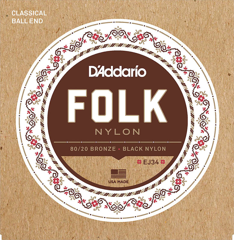 D'Addario EJ34 Folk Nylon Guitar Strings, Ball End, 80/20 Bronze/Black Nylon image 1