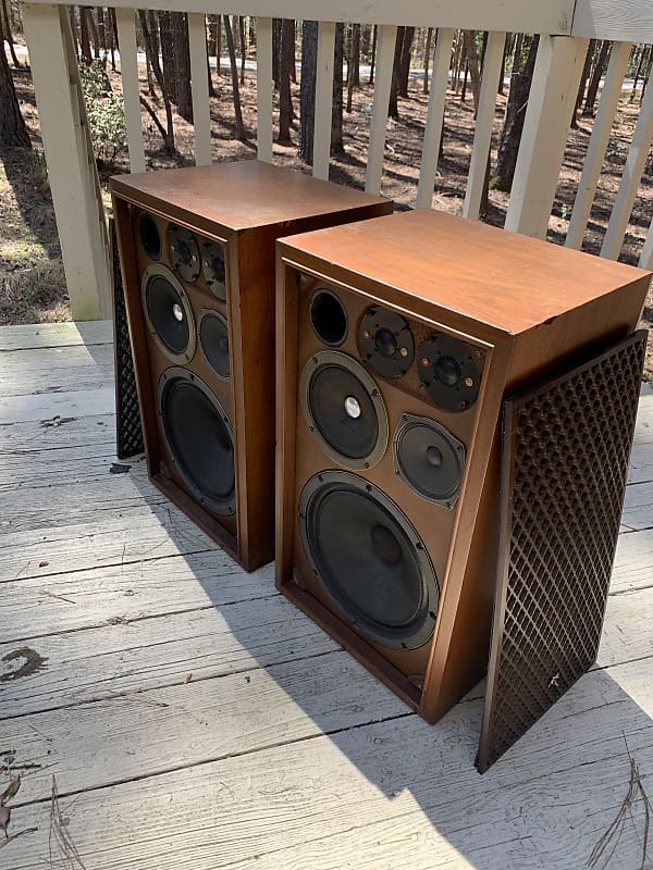 Vintage Sansui S-5 3-Way Speaker System Pair good Simulated Wood Speakers