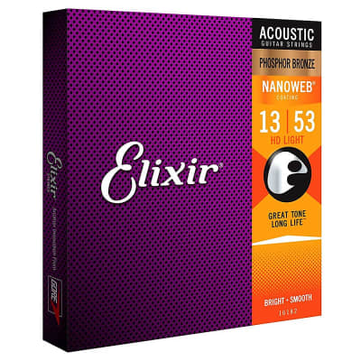Elixir 16182 HD Light Nanoweb Coated Phosphor Bronze Acoustic Guitar Strings - 13-53 for sale