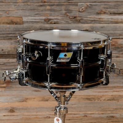 Ludwig No. 419 Black Beauty Super-Sensitive 6.5x14" Brass Snare Drum with Pointed Blue/Olive Badge 1977 - 1979
