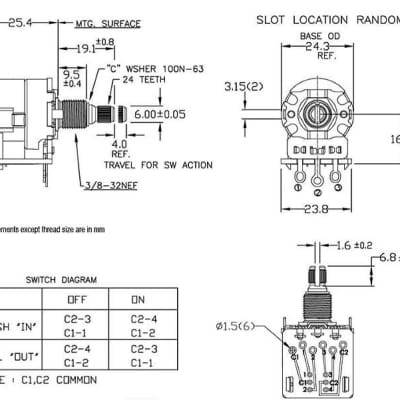 CTS 250K Push/Pull Audio Taper Guitar Pot/Potentiometer image 4