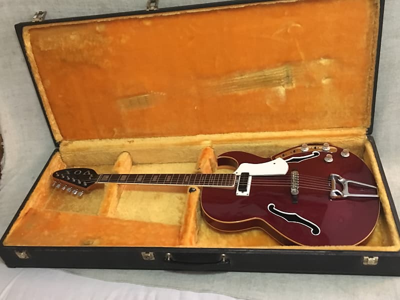 1967 Vox Apollo V266 Cherry Red Hollowbody Guitar + Built In Distortion / Tone Boost / Tuner + Case image 1