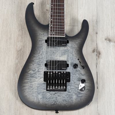 ESP LTD Deluxe M-1007 Baritone 7-String Guitar, Quilt Maple Charcoal Burst Satin image 2