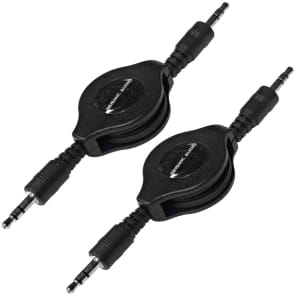 Seismic Audio SA-iERet3-2PACK Retractable 1/8" Stereo TRS Male to Male Patch Cables - 3' (Pair)