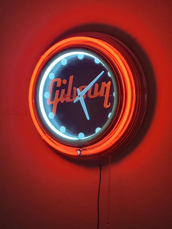 Gibson Guitars Double Neon Red/White Wall Clock Killer Reverb UK