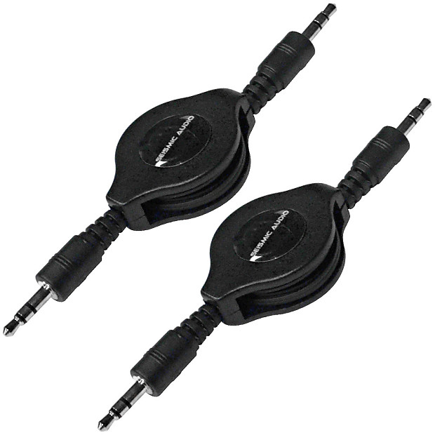Seismic Audio SA-iERet3-2PACK Retractable 1/8" Stereo TRS Male to Male Patch Cables - 3' (Pair) image 1