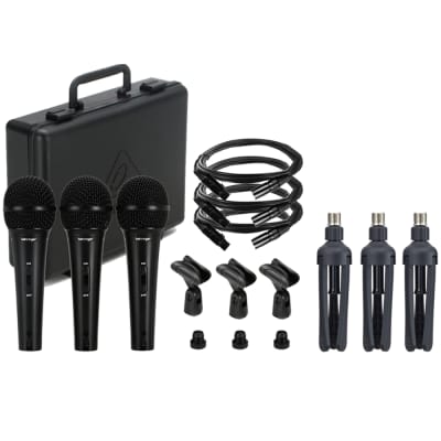 Behringer XM1800S Dynamic Vocal & Instrument Microphone (3-pack) + 3x Pig Hog 8mm XLR Microphone Cable Male to Female 10 Ft  + 3x Zoom TPS-4 Tabletop Tripod Microphone Stand