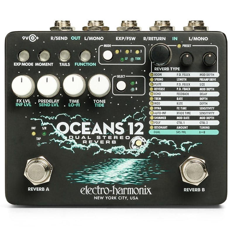 New Electro-Harmonix EHX Oceans 12 Dual Stereo Reverb Guitar Effects Pedal image 1