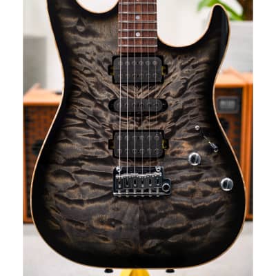 Schecter USA Custom Shop Sunset Custom II HSH QMT-Trans Charcoal Burst w/Rosewood FB & Black Painted Headstock for sale