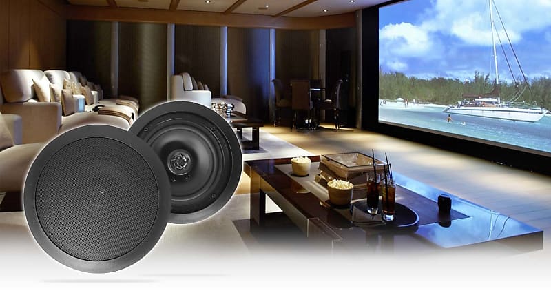 Pair Rockville HC85-16 Black 8&quot; 700 Watt In-Ceiling Home Theater Speakers 16 Ohm  			