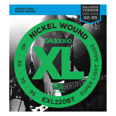 D'Addario EXLBT Balanced Tension Nickel Wound Electric Bass Strings, 40-95, EXL220BT, Super Light