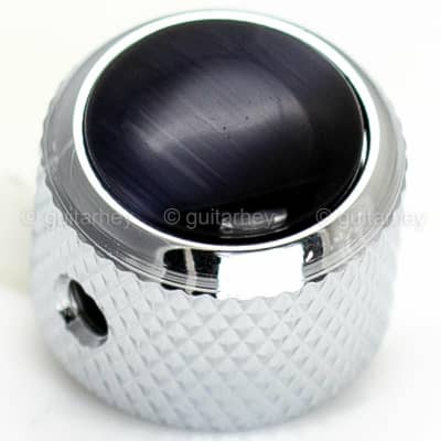 NEW (1) Q-Parts Guitar Knob CHROME with BLACK CATSEYE on Dome KCD-0080 for sale