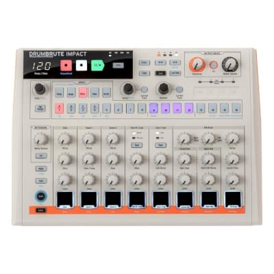 Arturia DrumBrute Impact 1984 Analog Drum Synthesizer with Built-In Distortion Circuit, 10 Drum Sounds, 64-Step Pattern Sequencing, and Song Mode (White)