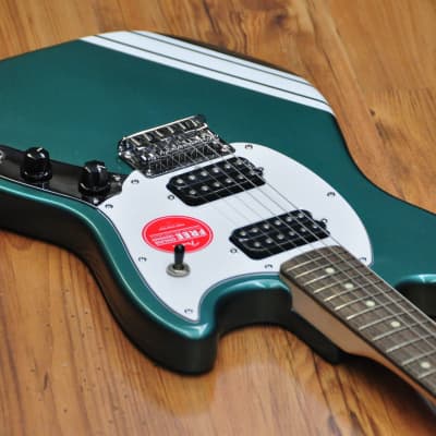 Squier FSR Bullet Competition Mustang HH Sherwood Green w/ Olympic White  Stripes | Reverb