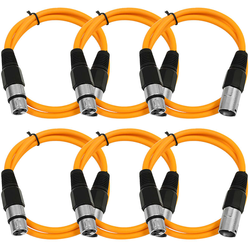 SEISMIC AUDIO (6 PACK) Orange 3' XLR Patch Cables Snake image 1