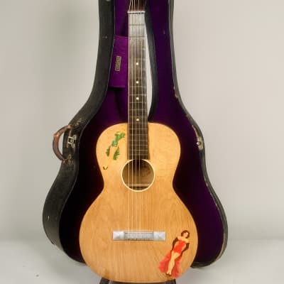 1920's-30's Oahu Hawaiian Square Neck Slide Parlor Acoustic Guitar Cleveland Made w/Girlies image 9