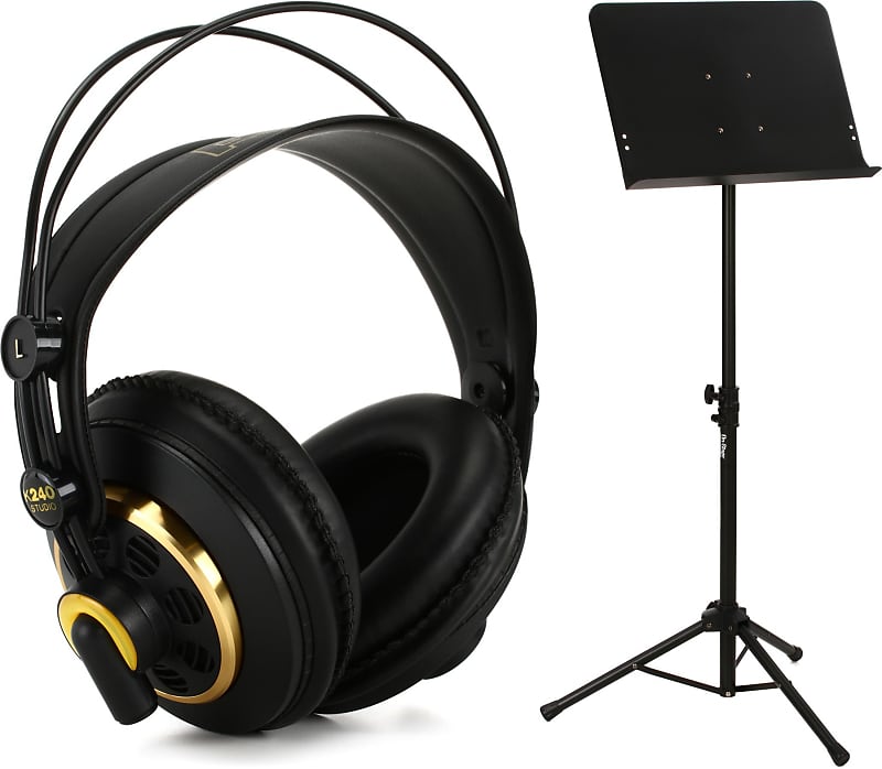 AKG K240 Studio Semi-open Pro Studio Headphones  Bundle with On-Stage SM7211B Music Stand with Tripod Base image 1