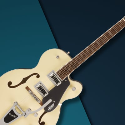 Gretsch G5420T Electromatic Hollow Body Electric Guitar (Two-Tone Vintage White/London Gray) with Bigsby Tremolo - Dual-Coil Pickups, Hollow Body Design Bundle with Gretsch G6241FT Hardshell Case image 7