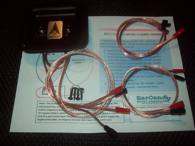 EarCandy 4x10 4x12 Stereo Mono Combo guitar or bass speaker cab Wiring Harness & plate No Soldering image 1