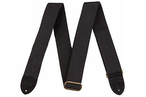 Fender 2" Cotton and Leather Guitar Strap, Black image 1