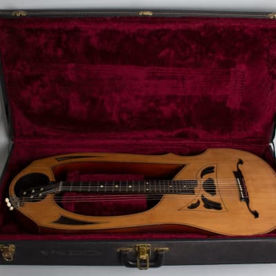 Luigi Mozzani  Lyre Harp Guitar,  c. 1905, ser. #111, black hard shell case. image 10